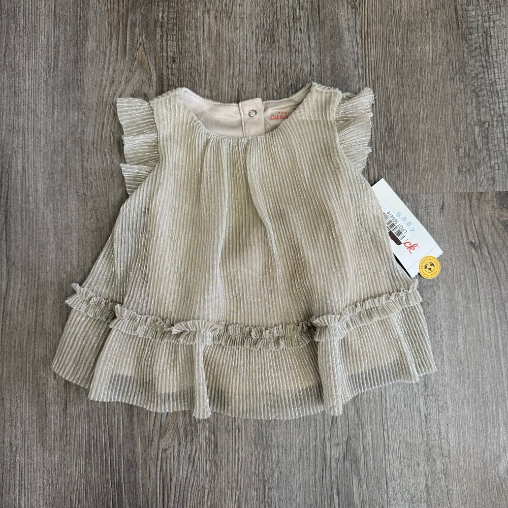 Gray and Silver Ruffled Baby Girl Dress with Bloomers